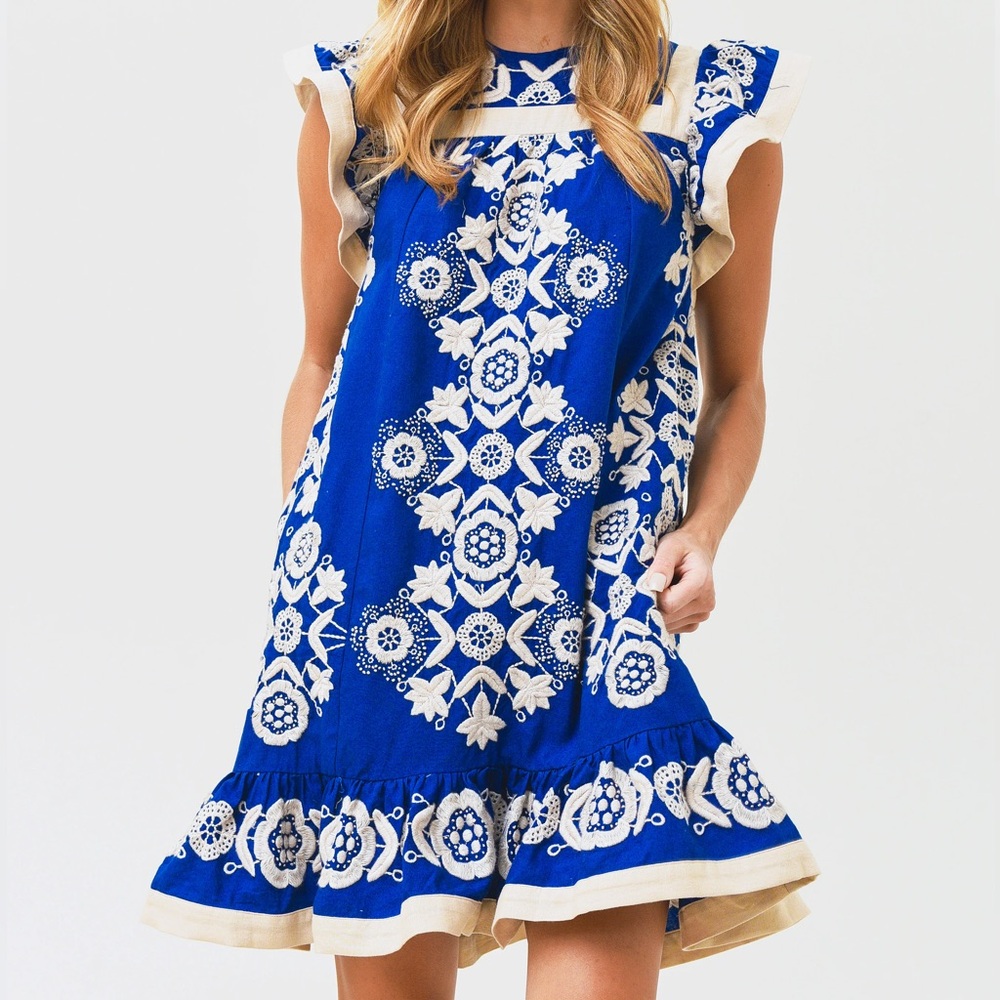Sea NY Embroidered Indigo Blue Manuela Tunic Mini Dress M - Picture 11 of 13